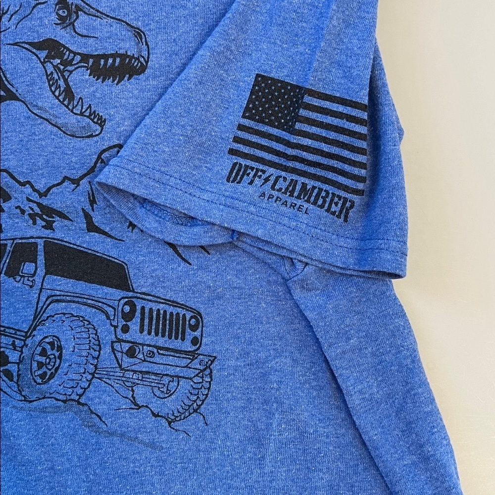 Blue T-Shirt with Dinosaur T-Rex and Jeep Graphic L - Picture 4 of 5